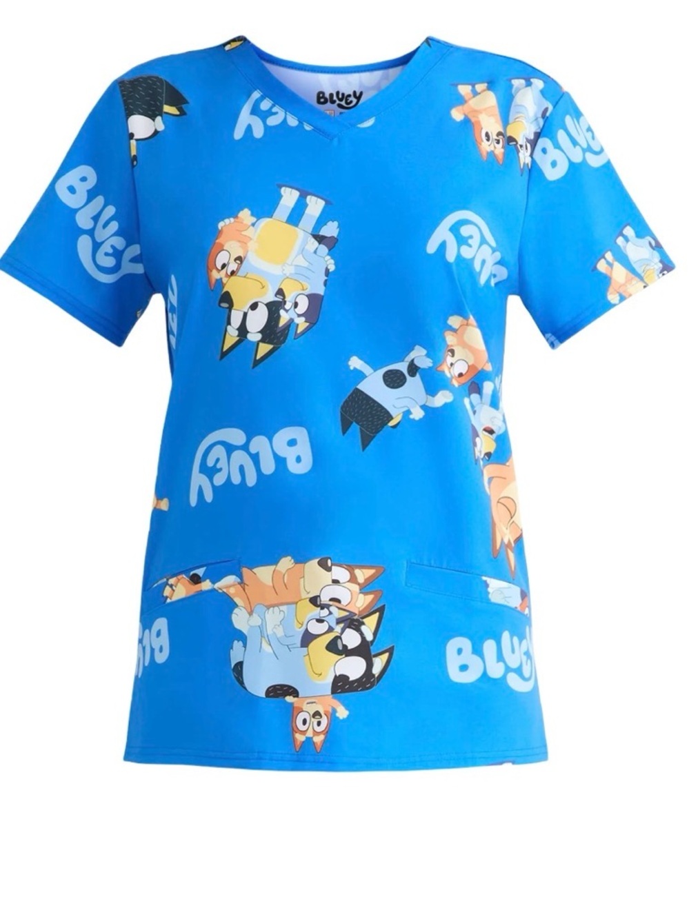 Bluey Women's Blue V-Neck Scrub Top